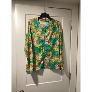 Kim Gravel x Swimsuits For All Zip-Front Swim Cardigan Caribbean Palms Size 16